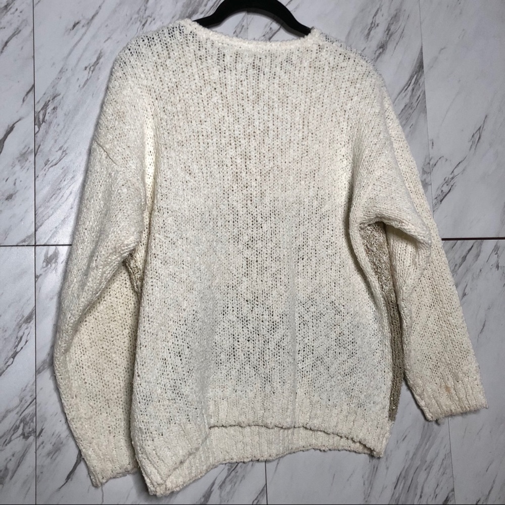 Vintage Floral Patchwork Chunky Metallic Knit Sweater SZ M - Picture 4 of 5